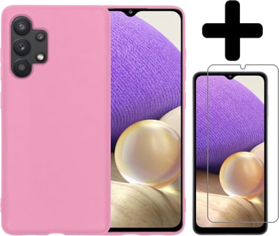 Hoesje - Met Screenprotector - Geschikt voor Samsung Galaxy A32 5G - Sterk & Shockproof - Back Cover - Siliconen Case - Telefoon Hoes - Telefoonhoesjes - Lichtroze