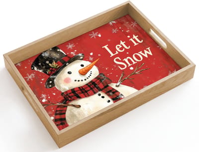 Dienblad hout 40x30 cm - Schootdienblad - Sneeuwpret - Winter - Sneeuwpop - Borrelplank rechthoek - Plateau dienbladen