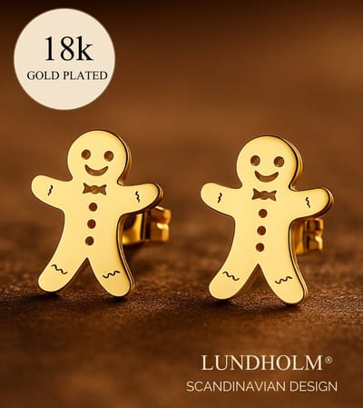 Lundholm Kleine Oorknopjes Meisje Dames Goudkleurig Gingerbread Man Cadeautje Meisje – Premium Stainless Steel Kerst Oorbellen – Goud kleurig – Schattige Gemberkoek Oorbellen - Luxe Geschenkverpakking