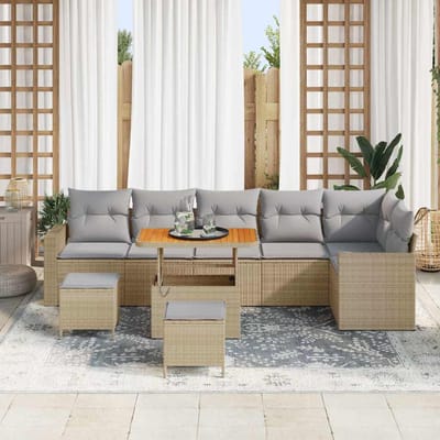 vidaXL - Tuinbank - Set - 11 - st - 7-Aantal - zitplaatsen - Beige - en - Lichtgrijs