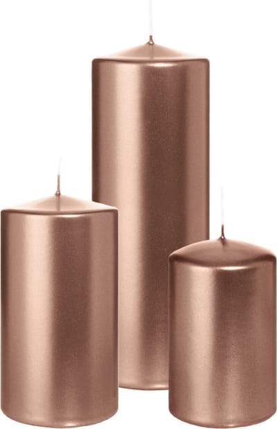 Wiedemann Cilinderkaarsen/stompkaarsen - set van 3 - metallic roségoud - 6x8/7x13/7x20 cm
