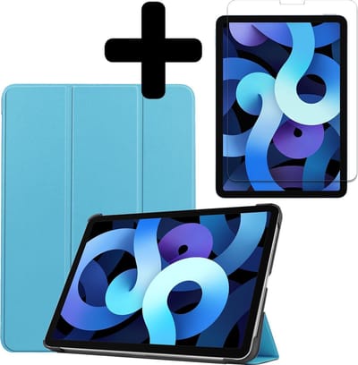 Hoesje - Geschikt voor Apple iPad Air 4 (2020) - 10.9 inch - 4e Generatie - Met Screenprotector - Hardcover Book Case - Trifold Bookcase Hoes - Hard Cover - Tablethoes - Lichtblauw