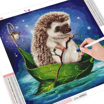 Peinture diamant 5D à faire soi-même, broderie complète d'animaux ronds en forme de hérisson 30x30CM gray