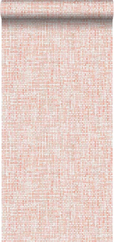 ESTAhome behang geweven linnenstructuur perzik oranje roze - 53 cm x 10.05 m - 148661