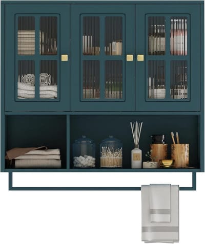 Hangkast Keuken - Wandkast Glas - Opbergen Keuken - Met Handdoekhouder - 88 x 26 x 82.5cm - Groen