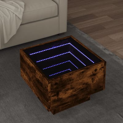 vidaXL - Bijzettafel - met - LED - 40x40x30 - cm - bewerkt - hout - gerookt - eikenkleur