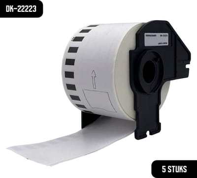 DULA Brother Compatible DK-22223 - Doorlopende labelrol - 5 rollen - 50 mm x 30,48 m - Zwart op wit - Papier