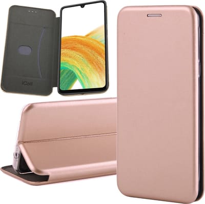 Hoesje geschikt voor Samsung Galaxy A33 - Book Case Kunstlederen Wallet Cover Minimalistisch Pasjeshouder Hoes Roségoud