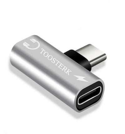 USB-C Splitter 2-in-1, Type C naar C Audio-Adapter, Hoofdtelefoon & Oplader – Zilver