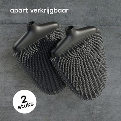 Siliconen toiletborstel met platte buigzame kop, sneldrogende houder, wandmontage zonder boren, mat zwart