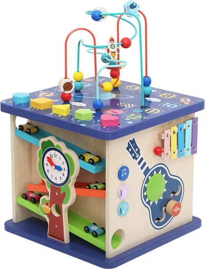 Buxibo Montessori Activiteitenkubus - Busy Board Stimulatie voor Peuter Ontwikkelling Intelligentie - Interactieve Speelhuis voor Vaardigheden en Moto
