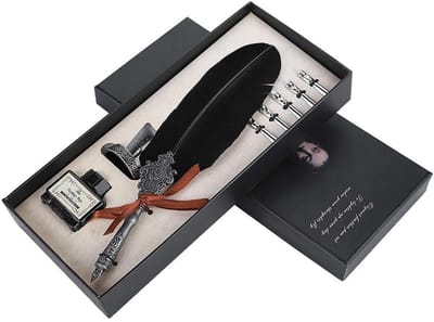 Dailygoods- ganzenveerset Retro Stijl - Legeringsveerschrift - Cadeau voor Vrienden - Roestvrijstalen Penpunt - Comfortabele Grip - Fijn Vervaardigde Veren - Schrijfpakket