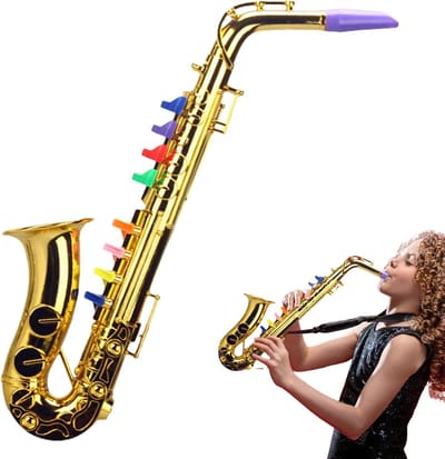 Speelgoed Saxofoon - Muziek Instrument - Kinderen Leren Muziek - 8 Gekleurde Toetsen - 13 x 9.5 x 36 cm