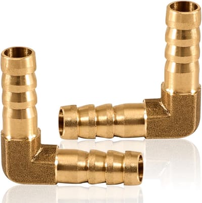 2 Stuks 8mm Messing L-vormige Slangverbinder, 90° Hoekverbinder voor Water, Lucht en Brandstof, Perfect voor Pijpaansluitingen