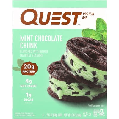 Eiwitreep, Munt Chocolade Stukjes, 4 Repen, 60G (2.12Oz) Elk