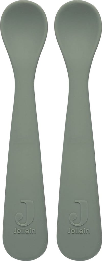 Jollein - Lepeltje (Ash Green) - Siliconen - Baby Lepel, Baby Servies - 2 stuks - 6-18 maanden