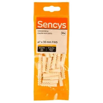 Sencys Plug Voor Volle Wand Nylon - Diam. 7x30mm - 30 Stuks