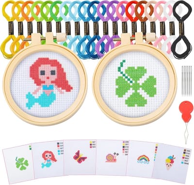 Embroidery Kit voor Volwassenen en Beginners - 6 Projecten, 2 Borduurframes en Patronen voor Creatieve DIY Kunst en Handwerken