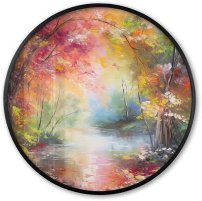 Poster in lijst Rond - Fotolijst 60x60 cm - Posters - Landschap - Olieverf - Kleurrijk - Natuur - Ronde posterlijst zwart - Decoratie - Wanddecoratie woonkamer - Muurdecoratie slaapkamer