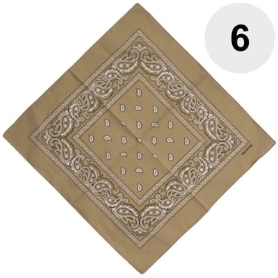 6 Stuks Paisley Bandana's - Paisley Boeren Zakdoek - Bandana - Hoofddoek - Khaki