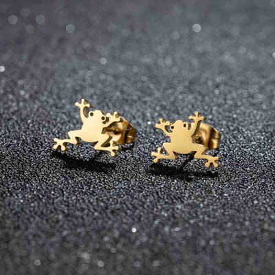 Welovesilver - oorstekers dames - chirurgisch staal - kikker - goudkleurig - 6 mm