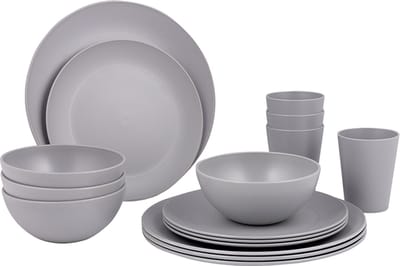 Bo-Camp - Servies - Renew - RPET - Grijs - 16 Stuks
