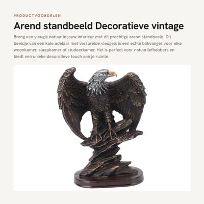 Dailygoods- Standbeeld Hars - Arend Beeldje - Decoratieve Sculptuur - Vintage Beeld - 15x10x24,5 cm - Voor Woonkamer/Slaapkamer