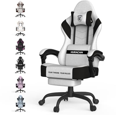 Soontrans - Gamestoel Ergonomisch - Verstelbare Gaming Stoel - Ademende Premium Technische Stof - Verstelbare Hoofdsteun en Lendenkussen - Rugleuning 90°-135° - Geschikt Als Bureaustoel Voor E-sports - Thuis en Kantoor - Wit
