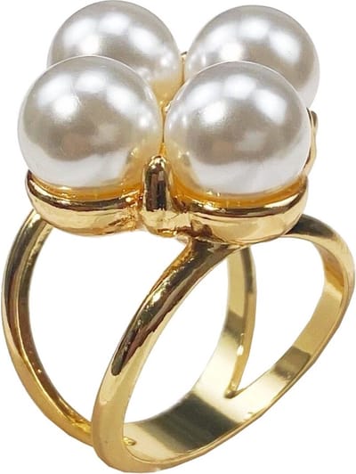 Fako Bijoux® - Sjaalklem - Sjaal Klem - Sjaal Ring - Parel Quattro - 4 Parels - 24x33x24mm - Goudkleurig