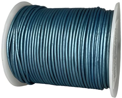Leren Koord Rond, 50 m x 1.5 mm - Rond Lederen Koord, Voor Halskettingen, Armbanden, Sieraden, Knutselkralen en Veters (Metallic Blauw)