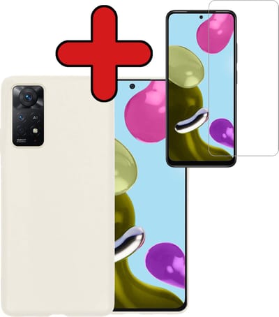 Hoesje - Met Screenprotector - Geschikt voor Xiaomi Redmi Note 11 - Sterk & Shockproof - Telefoon Hoes - Back Cover - Siliconen Case - Telefoonhoes - Wit