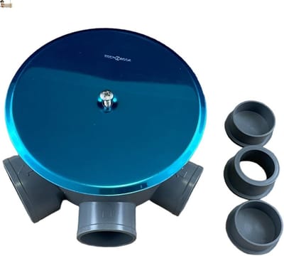 Sifonblik volledig van PVC met roestvrije spreiddop, Ø 110 mm, 5 ingangen Ø 40 mm, 1 uitlaat Ø 40-50 mm, met 2 doppen en 1 reductie van 40 tot 32 mm (1)