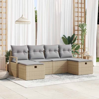 vidaXL - Bankstel - 6 - st - 6-Aantal - zitplaatsen - Beige - en - Lichtgrijs