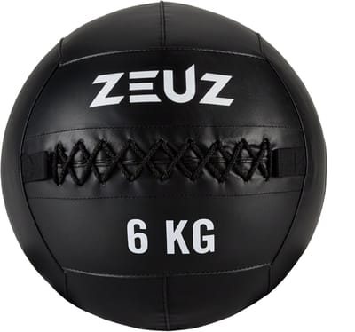 ZEUZ Wall Ball 6 KG Pro+ Geschikt voor CrossFit, Fitness & Hyrox – PU Foam Vulling & Vinyl – 6kg & 35 CM Diamter - Zwart & Wit