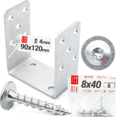 LUN FIX - U-vormige paalhouder + wanddikte 4 mm - 90x120x60 mm - inclusief 6x schroeven 8x40 - verzinkt staal