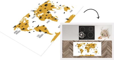 Keukenloper - Loper keuken - Wereldkaart Kinderen - Dieren - Geel - 120x60 cm - Keukenloper vinyl