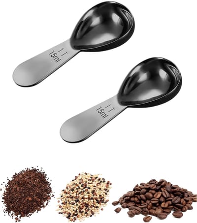 2-stuks koffielepelverpakking -Koffielepel van roestvrij staal -15 ml koffielepel -Maatlepel met korte steel -lepel maatlepel -Geschikt voor het malen van koffie, theebladeren, eiwitpoeder, suiker en havermout -zwart