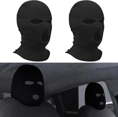 2 Stuks Universele Autohoofdsteunhoezen - Ademend, Wasbaar en Stofdicht Accessoires voor Auto's, Grappige Hoed en Gepersonaliseerde Hoofdsteun (Zwart)