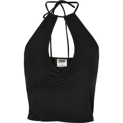 Urban Classics Dames Short Wrap halternektop Top zwart S Dames