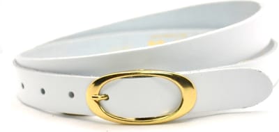 Smalle Dames riem Leer - Wit - Ovale gouden gesp - Riemmaat 85 - Totale lengte 100 cm