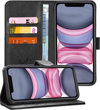 Hoesje geschikt voor iPhone 11 - Book Case Kunstleer Pasjeshouder Zwart