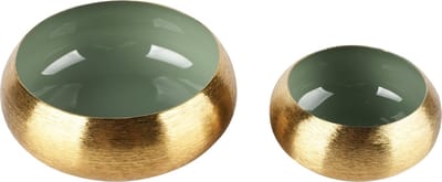 Dekoratief | Set 2 theelichthouders, goud/groen, metaal, 11x11x5cm | A248295