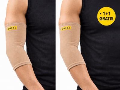 Uriel - Elleboogbrace - Elleboogbandage - Tennisarm & golfarm - Compressie - 1+1 Gratis - Unisex - Beige - Maat XS