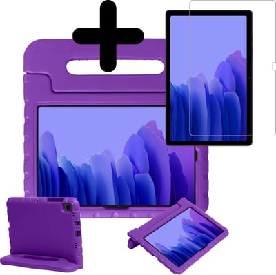 Hoesje - Geschikt voor Samsung Galaxy Tab A7 (2020) - Met Screenprotector - Kinderhoes - Shockproof Bumper - Kidsproof Case - Tablethoes - Kinder Hoes Cover - Paars