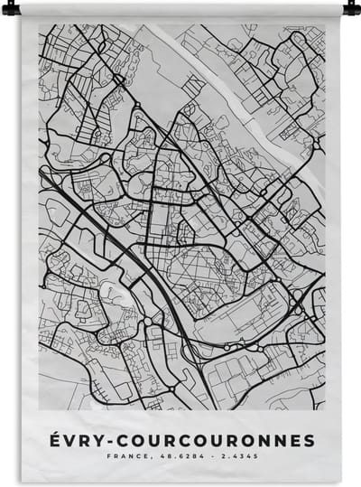 Wandkleed - Wanddoek - Stadskaart - Frankrijk - Kaart - Évry-Courcouronnes - Plattegrond - 120x180 cm - Wandtapijt