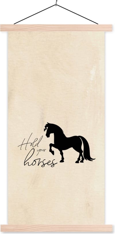 Posterhanger incl. Poster 60x120 cm - Schoolplaat - Hold your horses - Quotes - Paarden - Spreuken - Textielposter - Blanke latten
