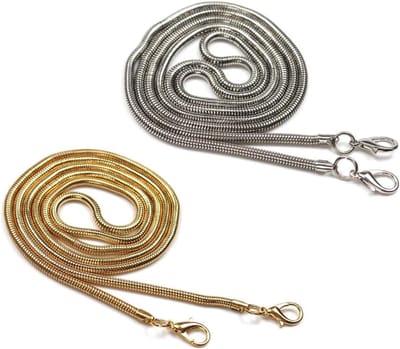 Set van 2 Pocket Chains van 110 cm, Metalen Tasriemen met Buckles in Zilver en Lichtgoud voor Handtassen en Rugzakken