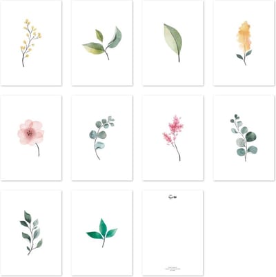 Planten en bloemen kaartenset in waterverfstijl - 10 stuks - A6 - Wenskaarten