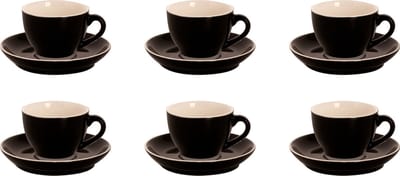 Palmer - Colors - Cappuccino kop en schotel - 6 stuks - 18 cl - Zwart - Porselein - Koffiekopjes