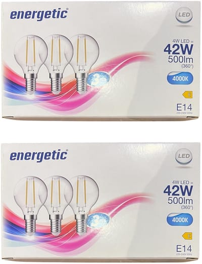 6 Stuks (2 x 3)Energetic Filament lamp 4 w (42 Watt) E14 Helder Wit (4000K)